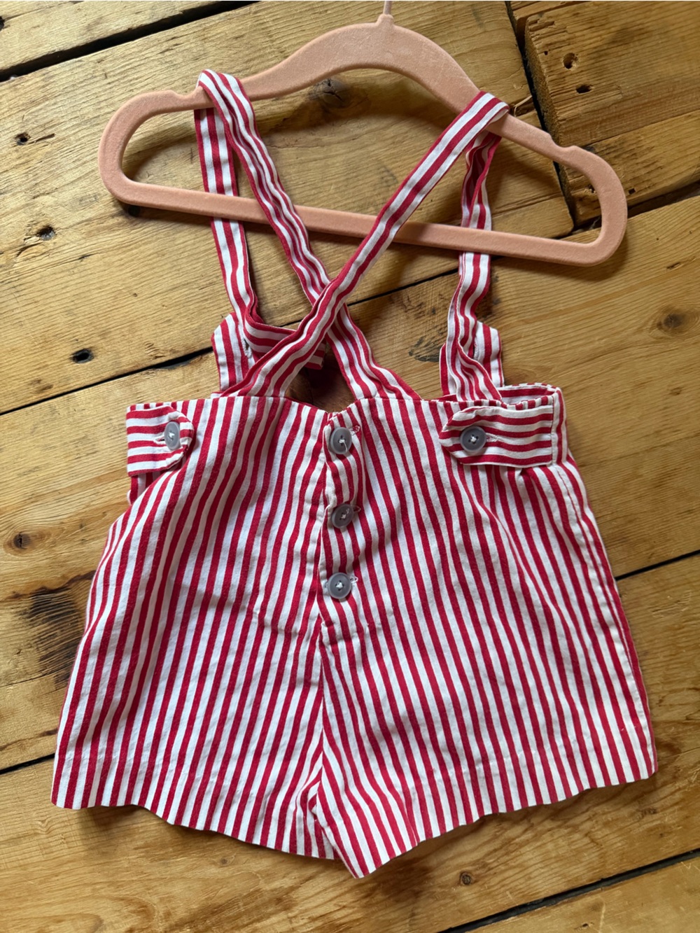 Red & White Striped Kids short overalls - Lightweight Cotton